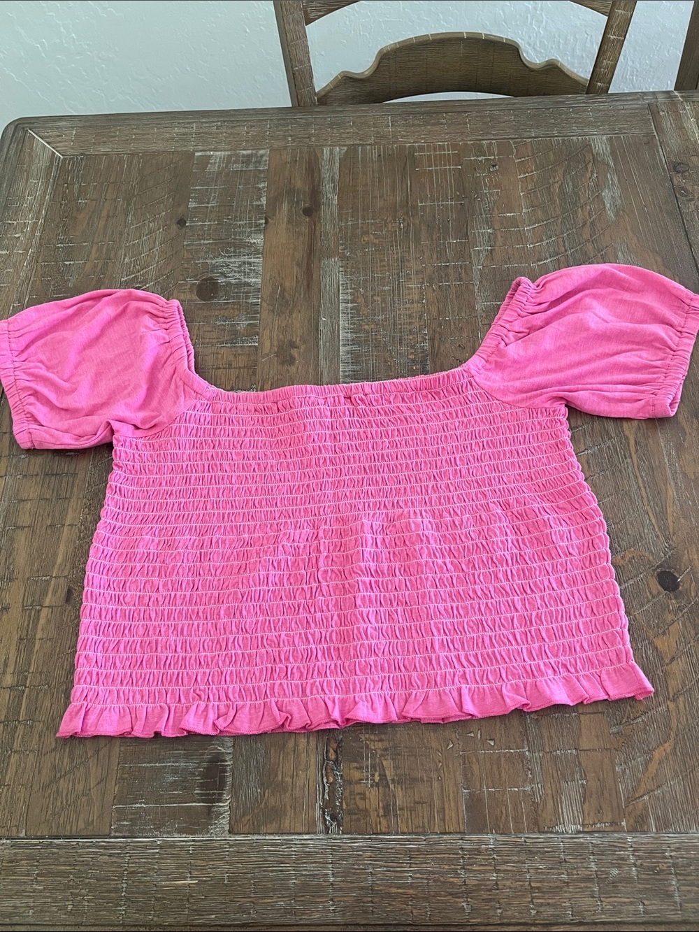 Simply Southern Bright Pink Smocked Puff Sleeve Crop Top